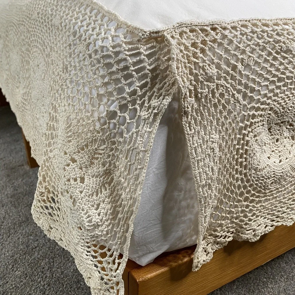 Vintage Hand Crocheted Lace Flat Sheet 50x70